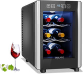 6 Bottle Wine Cooler, Wine Fridge Small with Digital Temperature Control, 46-65℉, Countertop Wine Cooler Refrigerator, Mini Freestanding Wine Cellars Glass Door, Thanksgiving, Christmas Gift